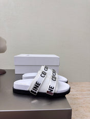 CELINE 25S FLAT SANDALS ARC DE TRIOMPHE IN WHITE CALFSKIN AND CANVAS