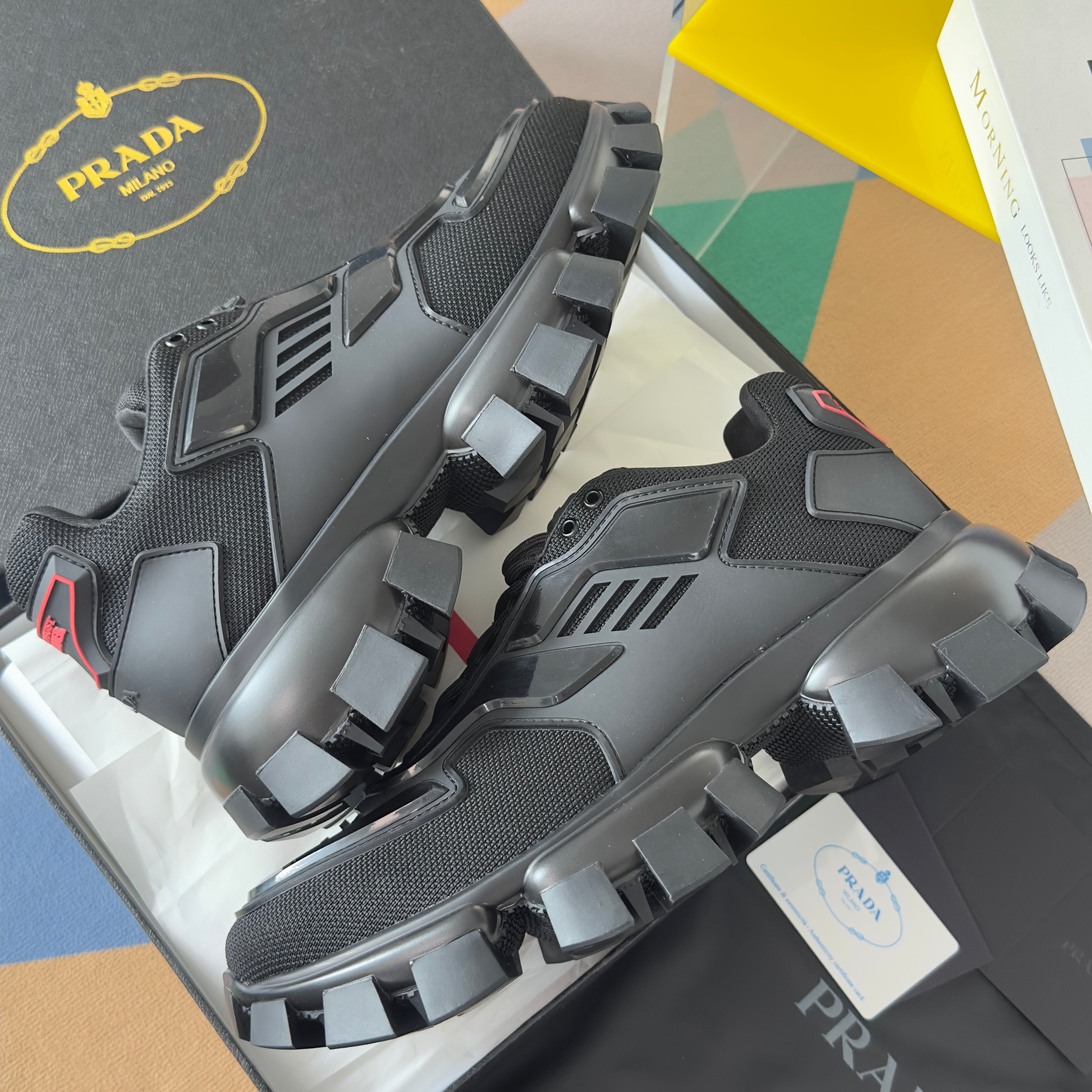 PRADA 26S CLOUDBUST THUNDER SNEAKERS 60MM IN BLACK MESH FABRIC AND TPU