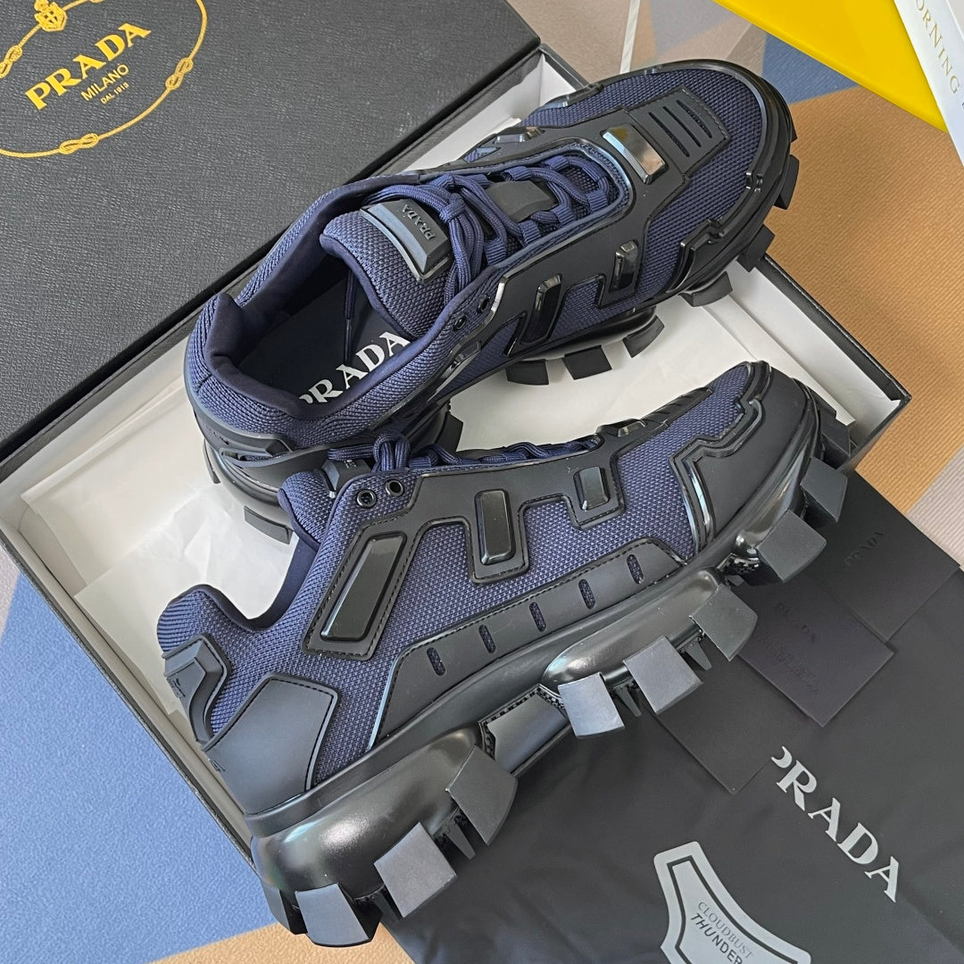 PRADA 26S CLOUDBUST THUNDER SNEAKERS 60MM IN NAVY BLUE MESH FABRIC