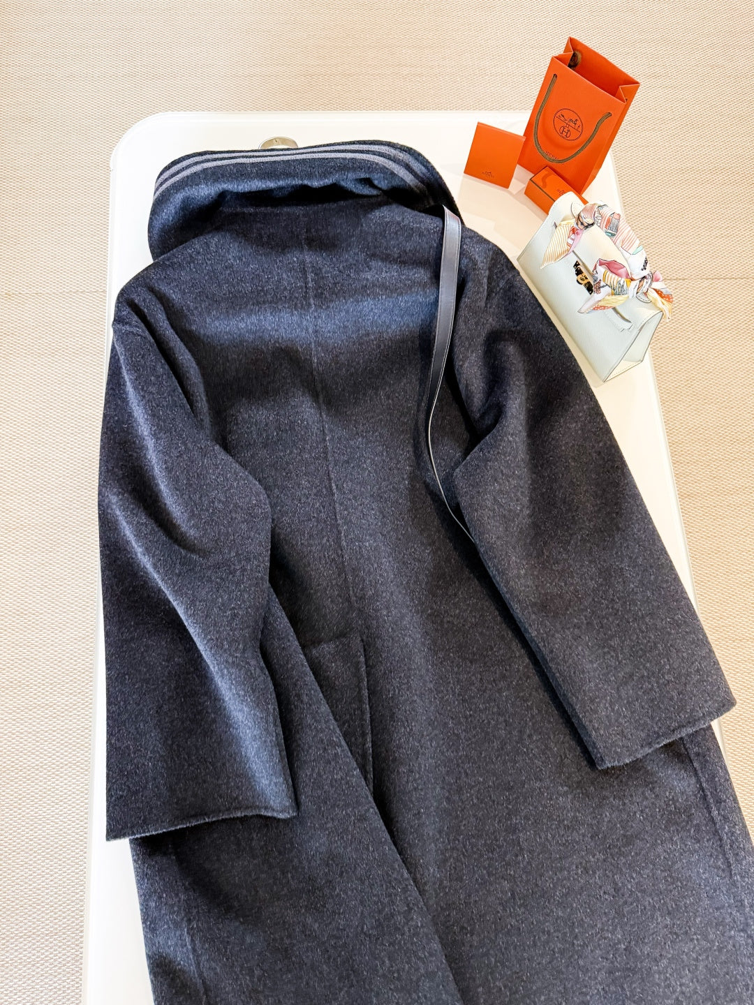 HERMES 25S LONG STAND-COLLAR CASHMERE COAT 257