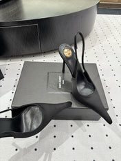 YSL 26S POINTED-TOE SLINGBACK HEELS 105 MM IN BLACK SATIN