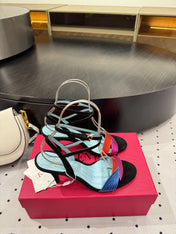 VLTN HIGH SANDAL 25S 60 MM IN BLACK SUEDE AND MULTICOLOR CALFSKIN