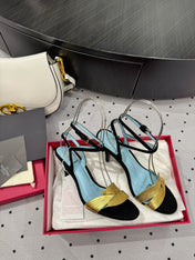 VLTN HIGH SANDAL 25S 60 MM IN BLACK SUEDE AND GOLD CALFSKIN