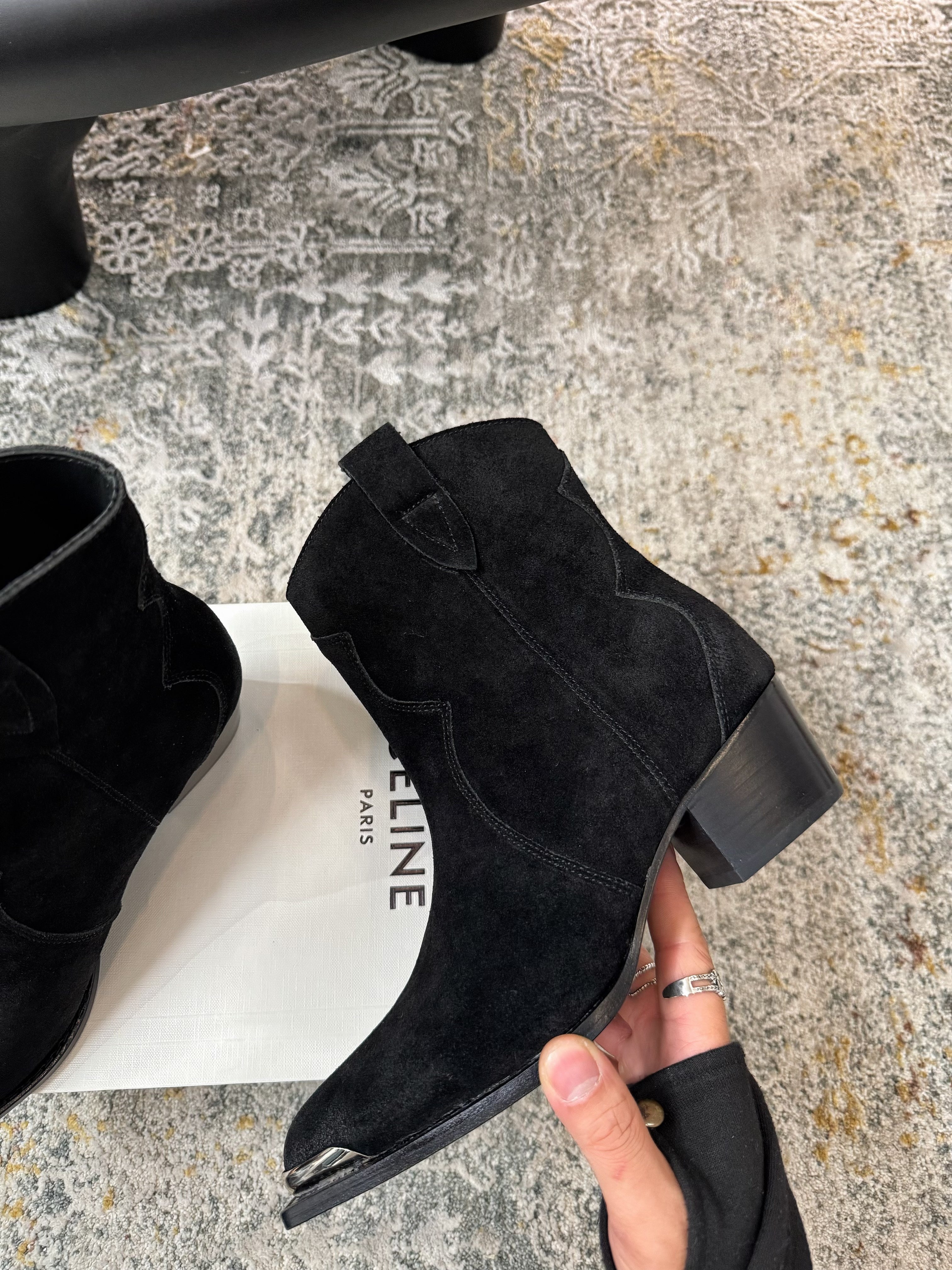 CELINE 26S ANKLE BOOTS 55 MM IN BLACK SUEDE