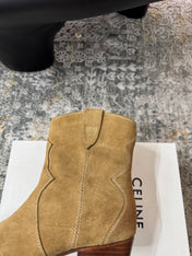 CELINE 26S ANKLE BOOTS 55 MM IN CAMEL BROWN SUEDE