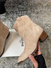 CELINE 26S ANKLE BOOTS 55 MM IN BEIGE SUEDE
