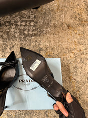 PRADA 25S SLINGBACK HIGH HEELS 75 MM IN BLACK EMBOSSED COWHIDE