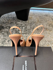 YSL 26S HEELED SLINGBACKS 100 MM IN WARM NUDE GLOSSY CALFSKIN