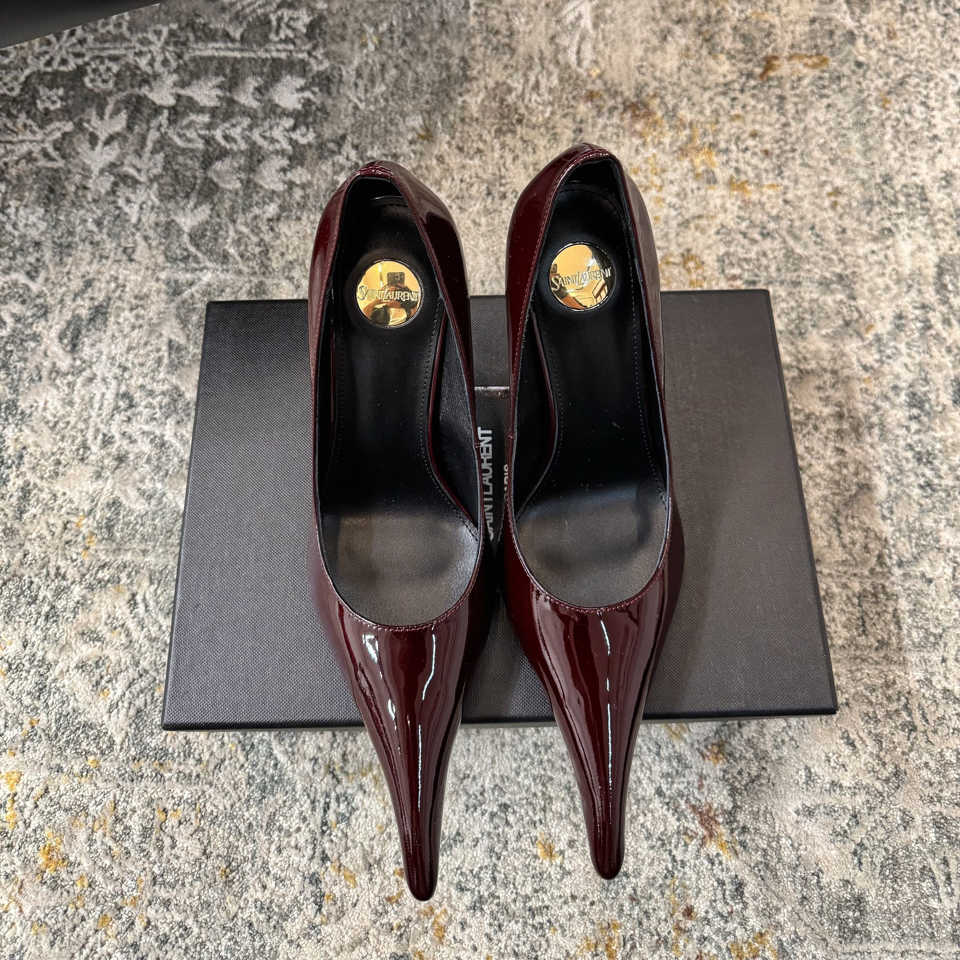 YSL 26S HEELED SHOES 110 MM IN DARK RED GLOSSY CALFSKIN