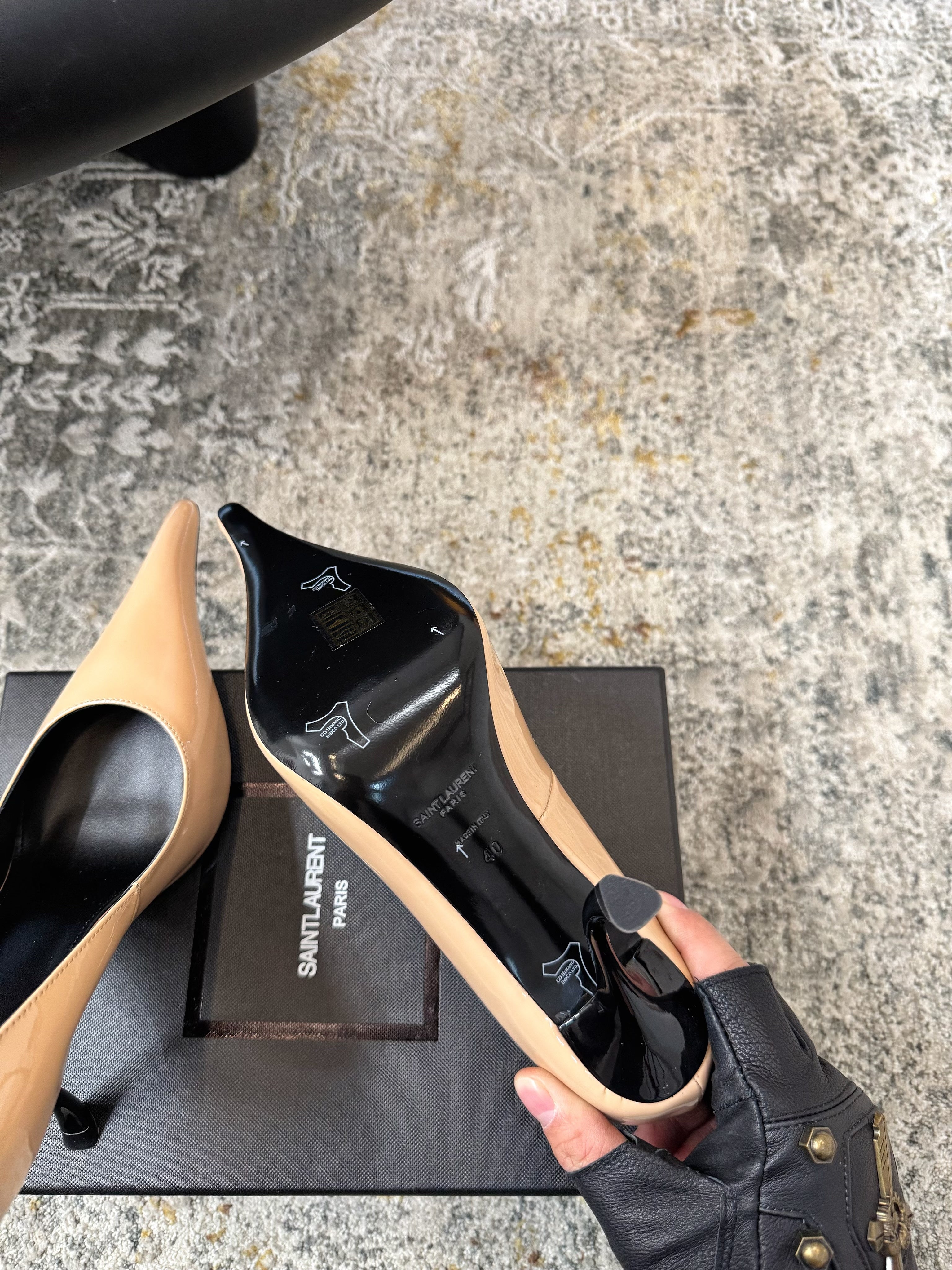 YSL 26S HEELED SHOES 110 MM IN WARM NUDE GLOSSY CALFSKIN