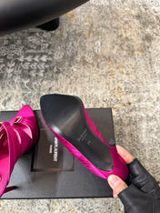 YSL 26S HEELED SANDALS 100 MM IN DARK PINK FABRIC