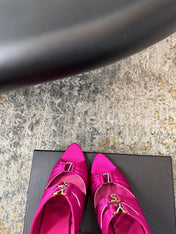 YSL 26S HEELED SANDALS 100 MM IN DARK PINK FABRIC