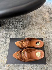 YSL 26S HEELED SANDALS 100 MM IN CLAY BROWN FABRIC