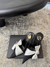 YSL 26S HEELED SLINGBACKS 100 MM IN BLACK AND WHITE SILK