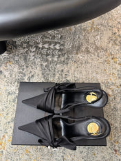 YSL 26S HEELED SLINGBACKS 100 MM IN BLACK SILK