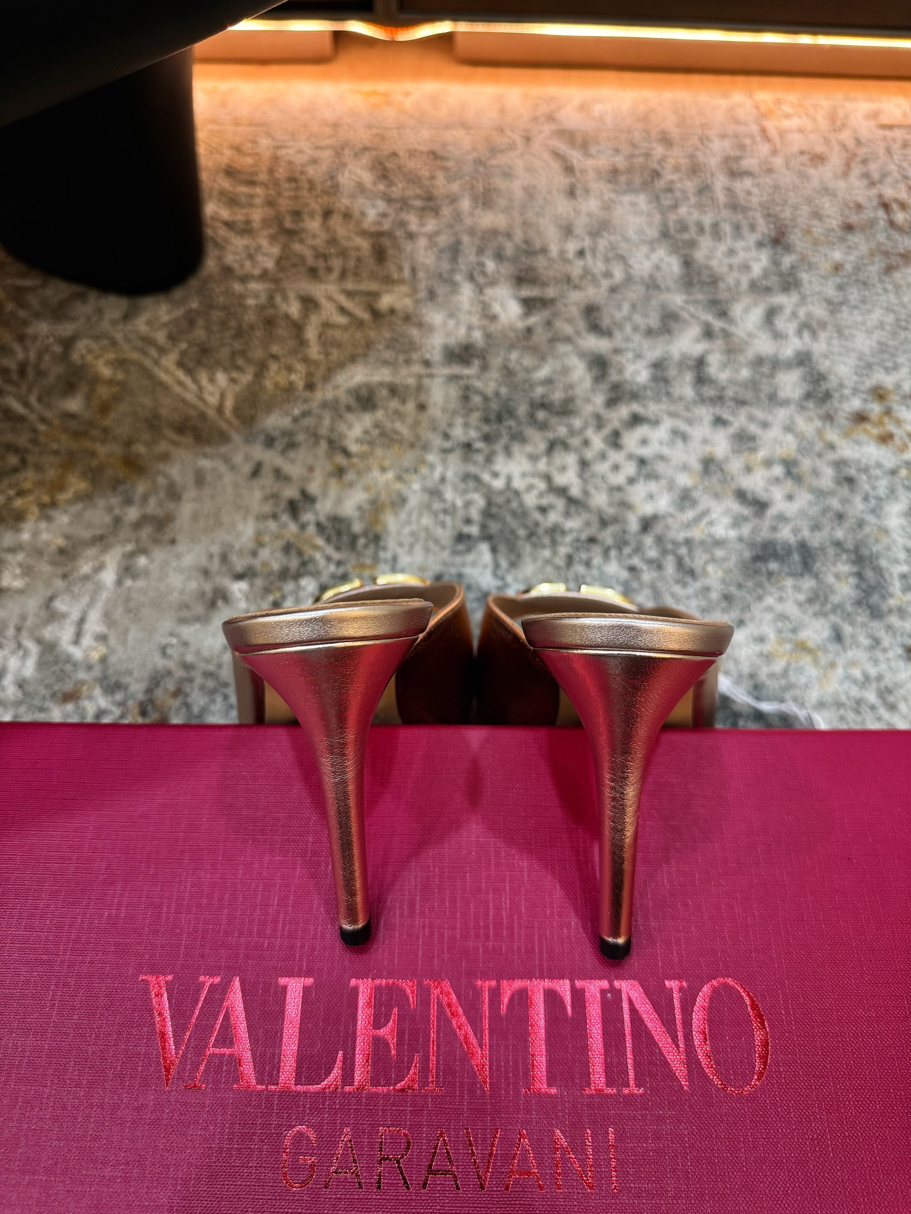 VALENTINO 26S HIGH HEEL SANDALS 105 MM IN METALLIC ROSE GOLD CALFSKIN