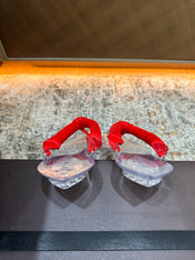 ALAIA 26S THONG SANDALS IN RED SATIN AND TRANSPARENT PVC