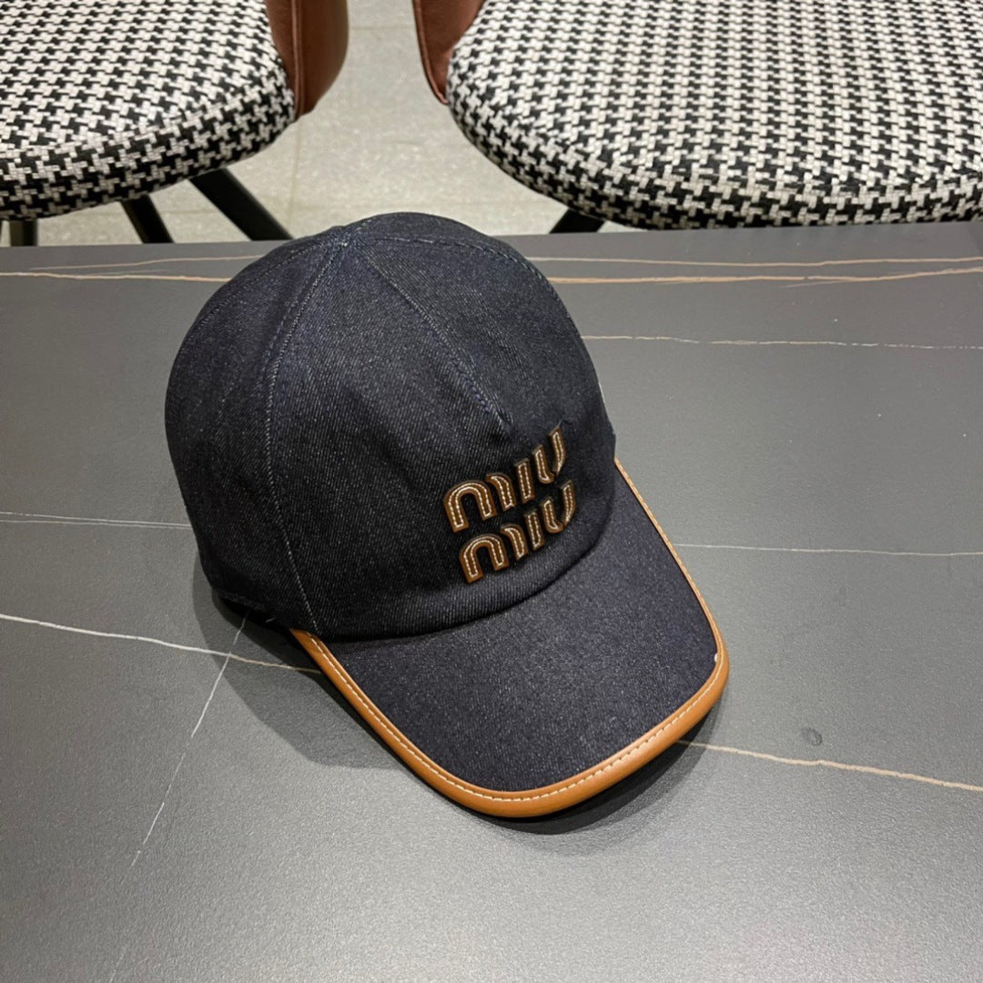 MM BASEBALL CAP IN NAVY BLUE DENIM AND CALFSKIN