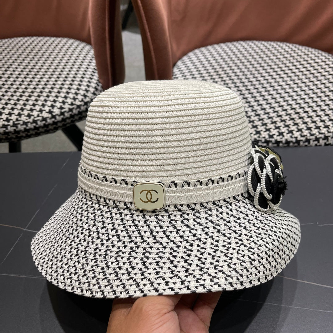 CHANEL 26S FLORAL-EMBELLISHED STRAW HAT 337941