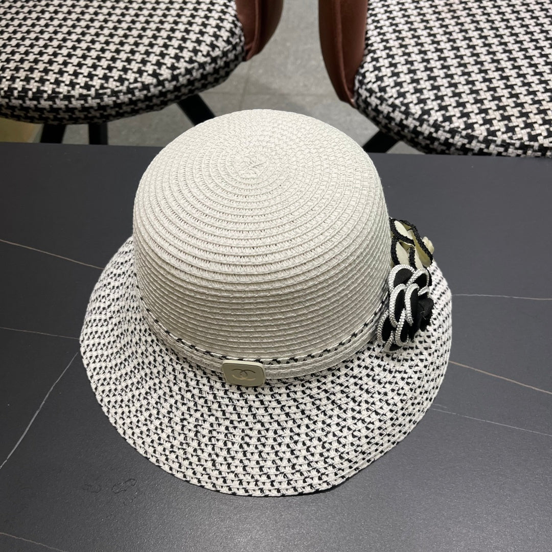 CHANEL 26S FLORAL-EMBELLISHED STRAW HAT 337941