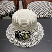CHANEL 26S FLORAL-EMBELLISHED STRAW HAT 337941