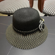 CHANEL 26S FLORAL-EMBELLISHED STRAW HAT 337940