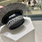 WIDE BRIM HAT MODEL 652048 IN BLACK AND WHITE WOVEN STRAW