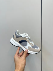 RUNNER CR-03 LOW LACE-UP SNEAKER IN PEANUT BROWN SUEDE AND WHITE CALFSKIN