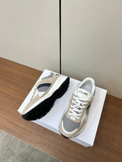 RUNNER CR-03 LOW LACE-UP SNEAKER IN PEANUT BROWN SUEDE AND WHITE CALFSKIN