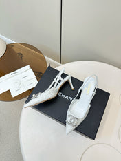 CC SLINGBACK 25S IN WHITE LACE FABRIC WITH SILVER HARDWARE