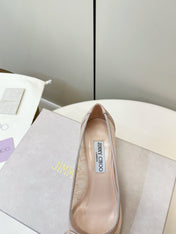 JIMMY CHOO 26S LACE-UP HEELS IN LIGHT NUDE PINK LACE AND LAMBSKIN
