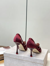 JIMMY CHOO 26S POINTED-TOE HIGH HEELS IN DARK RED CRYSTAL EMBELLISHMENT