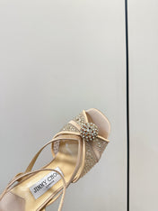 JIMMY CHOO 26S HEELED SANDALS 100 MM IN BEIGE CRYSTAL EMBELLISHMENT