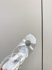 JIMMY CHOO 26S HEELED SANDALS 100 MM IN WHITE CRYSTAL EMBELLISHMENT