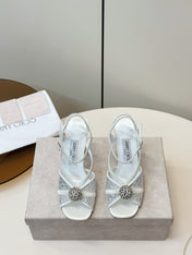 JIMMY CHOO 26S HEELED SANDALS 100 MM IN WHITE CRYSTAL EMBELLISHMENT