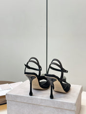 JIMMY CHOO 26S HEELED SANDALS 100 MM IN BLACK CRYSTAL EMBELLISHMENT