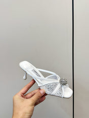 JIMMY CHOO 26S SACORA MULE 80 MM IN WHITE CRYSTAL EMBELLISHMENT