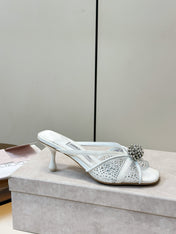 JIMMY CHOO 26S SACORA MULE 80 MM IN WHITE CRYSTAL EMBELLISHMENT