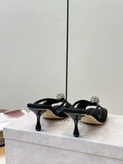 JIMMY CHOO 26S SACORA MULE 80 MM IN BLACK CRYSTAL EMBELLISHMENT