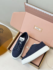 MIUMIU 26S PLATFORM SNEAKERS IN NAVY BLUE CANVAS