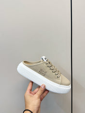 MIUMIU 26S SNEAKER MULES IN BEIGE CANVAS