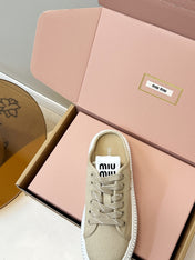 MIUMIU 26S SNEAKER MULES IN BEIGE CANVAS
