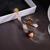 MIUMIU 26S ROSE QUARTZ BEADED ACORN DROP EARRINGS IN GOLD TONE METAL 614244