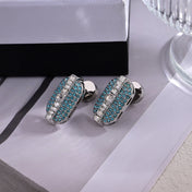MIUMIU 26S CRYSTAL OVAL STUD EARRINGS IN TURQUOISE AND CLEAR STONES IN SILVER TONE METAL 626875