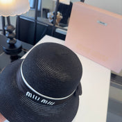 MIUMIU BLACK STRAW BUCKET HAT STYLE 51