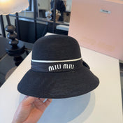 MIUMIU BLACK STRAW BUCKET HAT STYLE 51