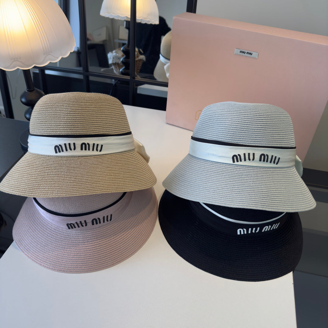 MIUMIU BLACK STRAW BUCKET HAT STYLE 51