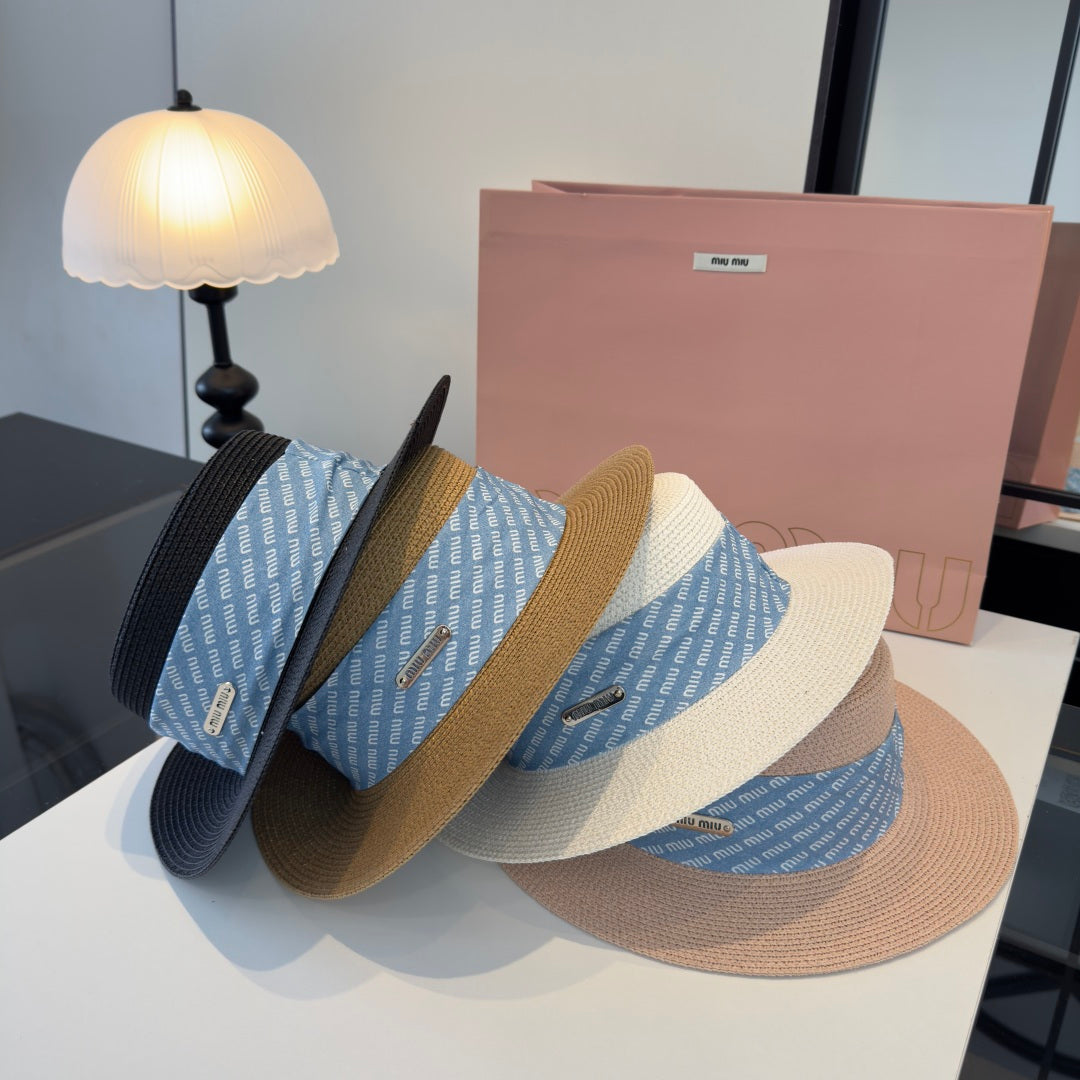 MIUMIU FLAT-BRIM STRAW HAT STYLE 42