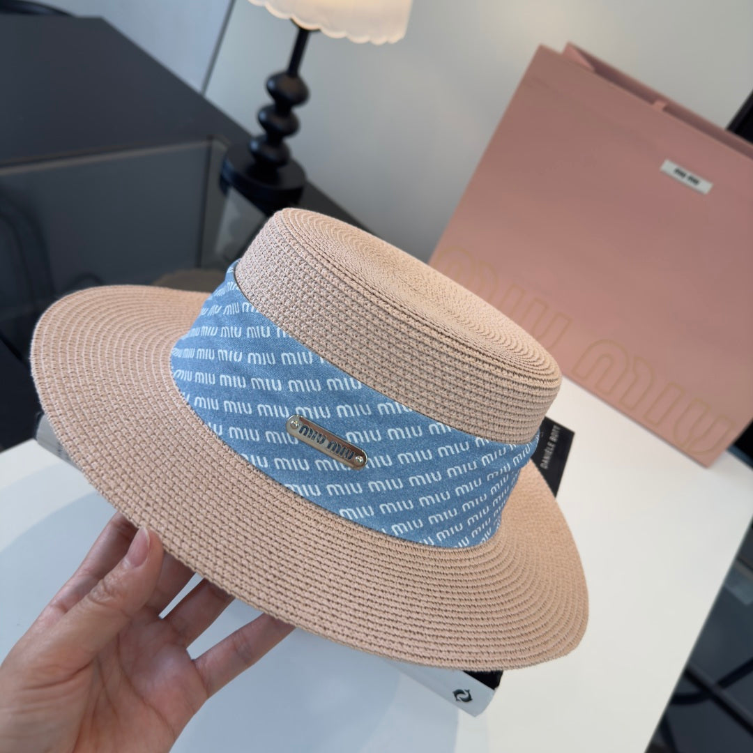 MIUMIU FLAT-BRIM STRAW HAT STYLE 42