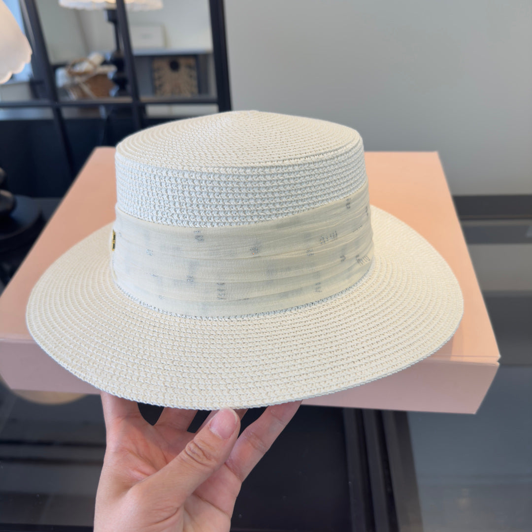 MIUMIU FLAT-BRIM STRAW HAT STYLE 10